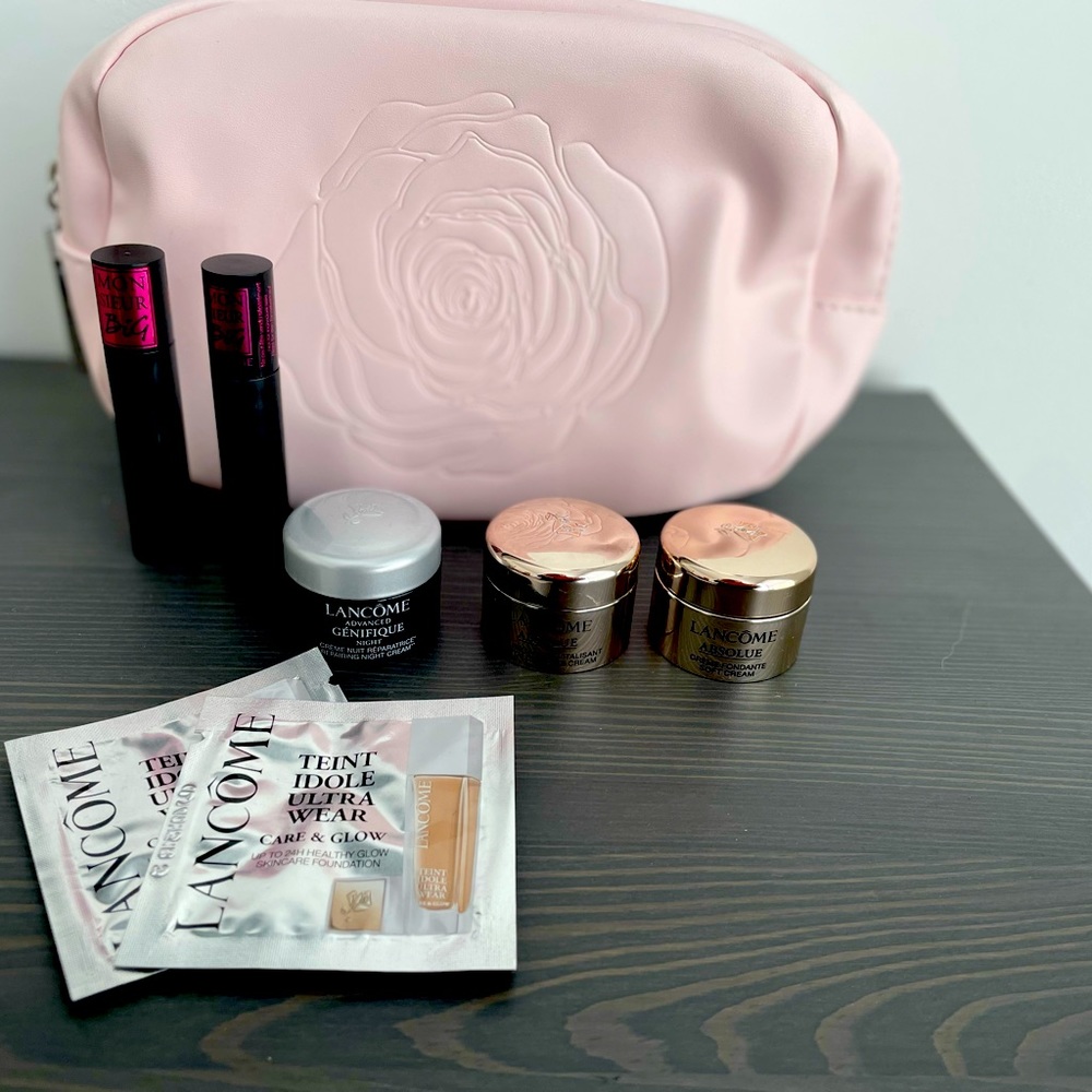 Pink Lancome Cosmetics Bag with Absolue Cream Samples